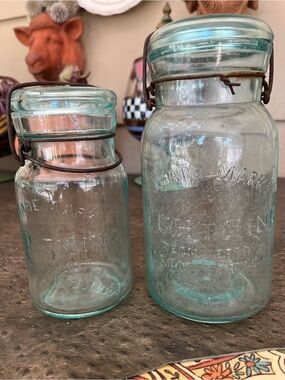 Antique Vintage Trademark Lightning Jars Mason style 2 total jars